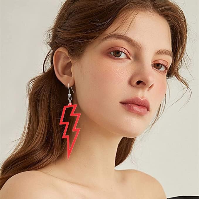 Modpide 80s Neon Earrings Hollow Lightning Bolt Halloween Punk Retro Earrings for Women 80's Party Accessories - Image 2